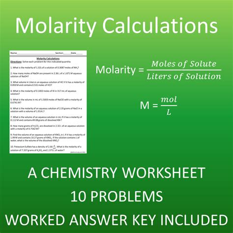 Dilution Molarity And Volume Calculations A Chemistry Worksheet Made By Teachers