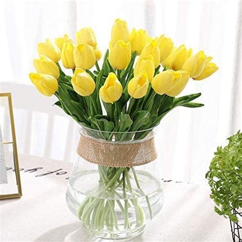 DecoForU 15 Pcs Artificial Tulips Flowers Real Touch Fake Flowers