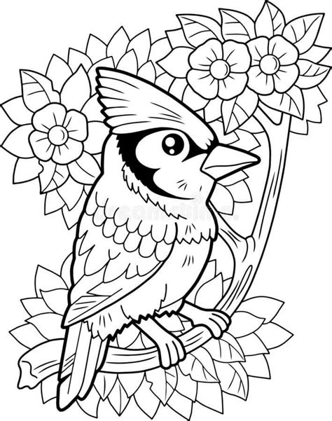 Jay Pájaro con Flor para colorear imprimir e dibujar ColoringOnly