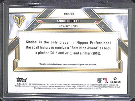 Topps Triple Threads Relic Ttr Sho Shohei Ohtani No Of Ebay