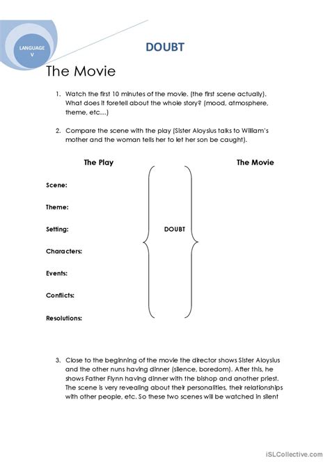 Doubt The Movie Video Or Movi English Esl Worksheets Pdf Doc