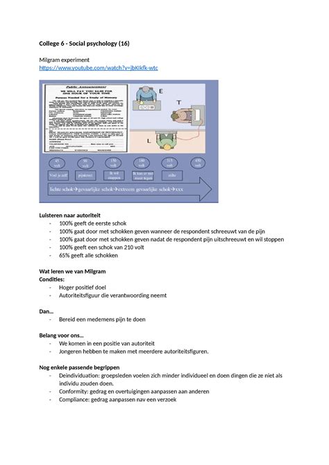 Psychologie Aantekeningen College 6 Social Psychology 16 Milgram