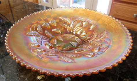 Northwood Strawberry Marigold Carnival Glass Plate 9 C1908 Basketweave Back Ebay