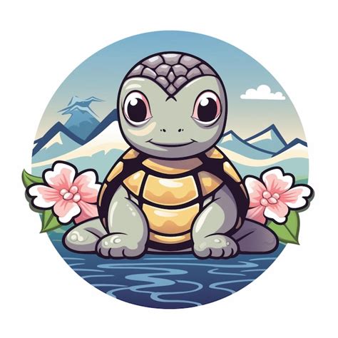 Premium Ai Image Cartoon Turtle Sitting On The Ground With Flowers In