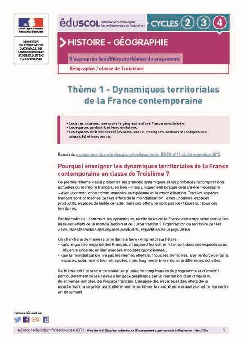 Histoire GéoGrapHie Thème 1 Dynamiques territoriales de la PDF