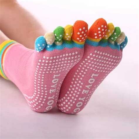 Love Yoga Rainbow Pink Toe Socks Adult Medium