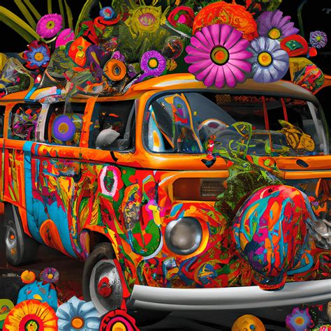 Volkswagen Bus Hippie Style Flowers K Resolution Creative Fabrica