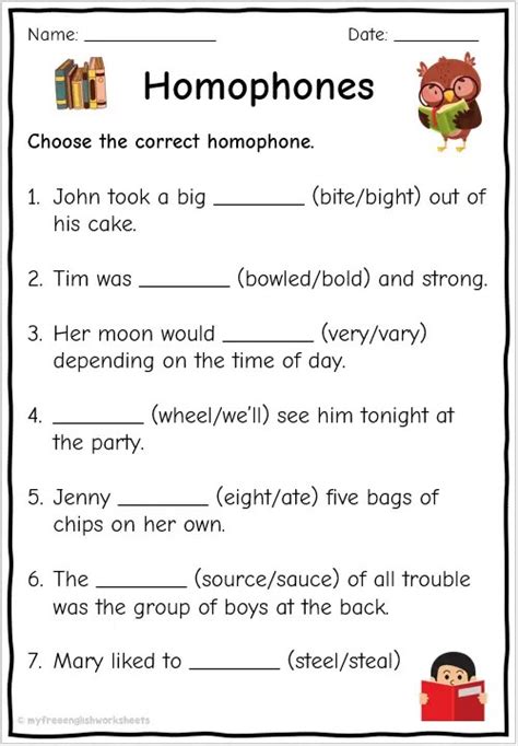 Homophone Worksheets | Free English Worksheets