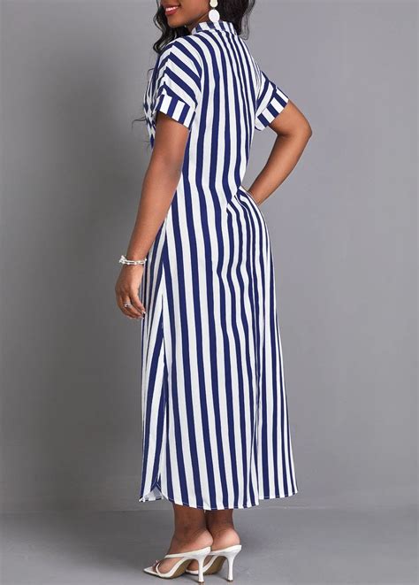 Split Striped Navy Maxi Shift Dress Rotita Usd In