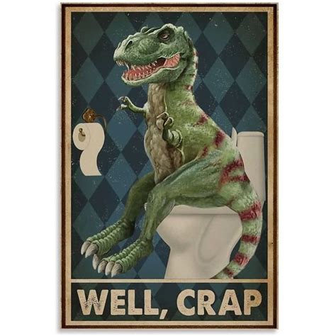 Poster vintage Dinosaures assis sur les toilettes Affiche rétro