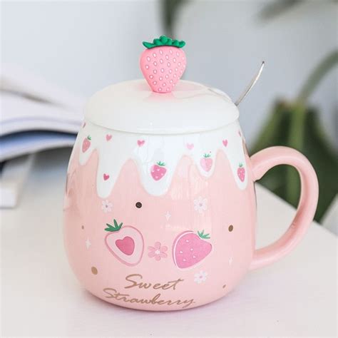 Kawaii Strawberry Ceramic Cup Special Edition Ceramic Mug With Lid