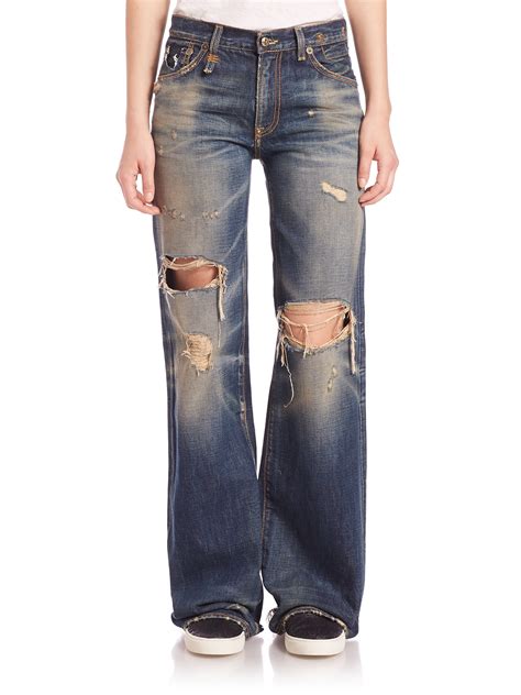 Lyst R13 The Jane Distressed Wide Leg Jeans In Blue