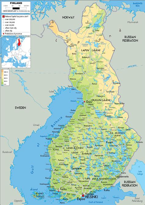 Finland Map Physical Worldometer