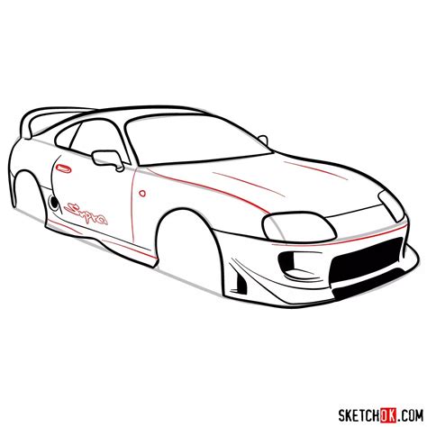 How to draw 1993 Toyota Supra in 12 steps - Sketchok easy drawing guides Gtr Drawing, Car ...