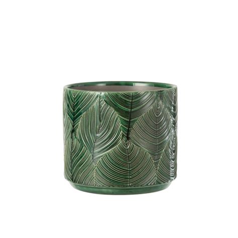 Cache pot en céramique verte avec motifs tropical