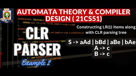 Finding LR 1 Items Crafting CLR Parsing Table CANONICAL LR PARSER