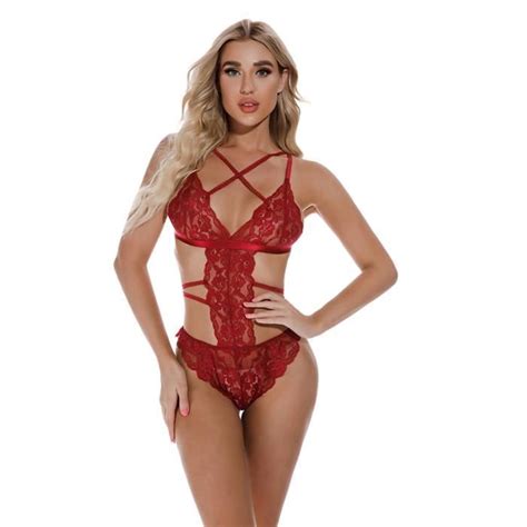 Femmes Lingerie Sexy Dentelle Babydoll G String String Bas Sous