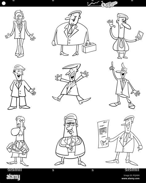 Black And White Cartoon Illustration Set Of Funny Men Or Businessmen