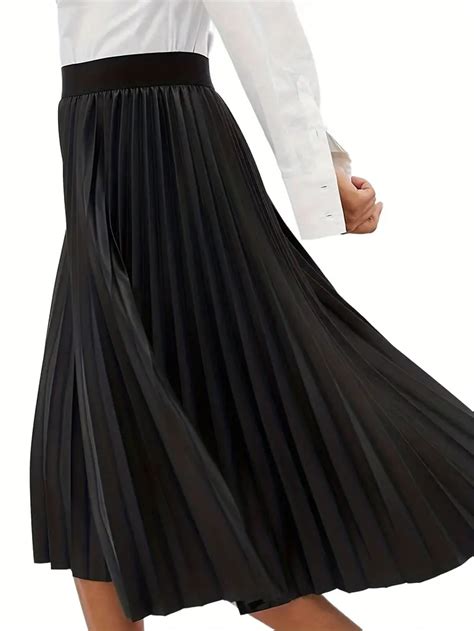 Solid Pleated Skirts Elegant High Waist Summer Midi Skirts Temu