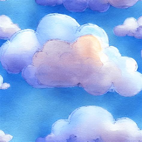 Endless Seamless Pattern Of Whimsical Pastel Fluffy Clouds On Pale Blue