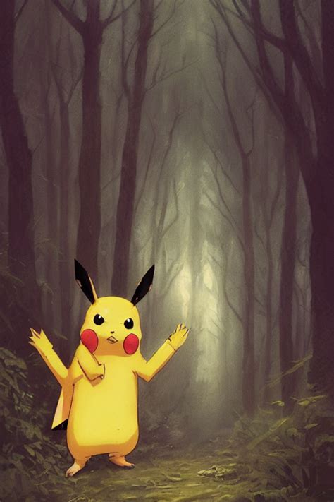 Krea Ai Pikachu In The Forest Horror Illustrated By Greg