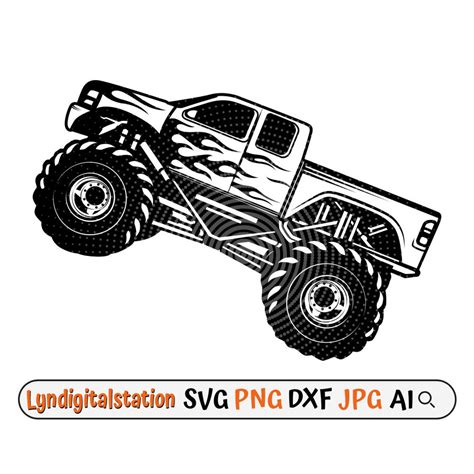 Monster Truck Svg Four-wheel Steering Clipart off Road Vehicle Cut File ...