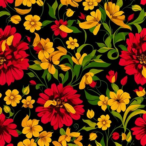 Red and yellow flowers on black background | Premium AI-generated image