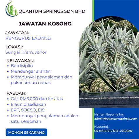 Jawatan Kosong Pengurus Ladang Di Johor PUSAT PEMBANGUNAN KARIER UKM