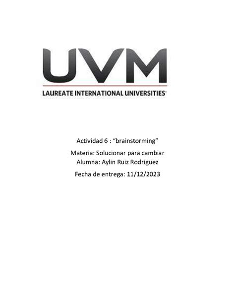 Actividad 6 Brain Storming Actividad 6 Brainstorming Materia