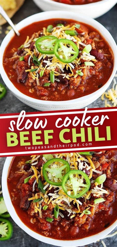 Slow Cooker Beef Chili Slow Cooker Chili Recipe Hearty Soup Recipes Beef Recipes For Dinner