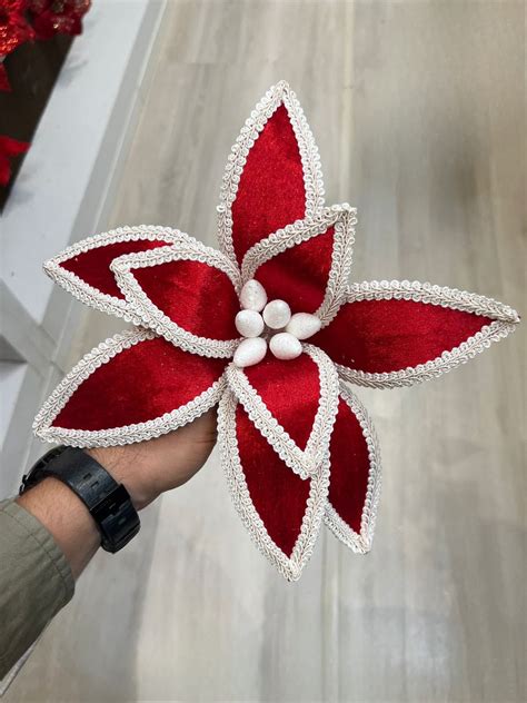 FLOR BICO DE PAPAGAIO AVELUDADO VERMELHO E BRANCO 32CM PRÉ VENDA 2024