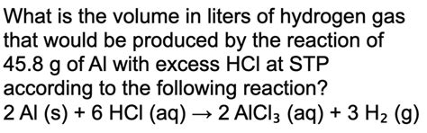 Solved What Is The Volume In Liters Of Hydrogen Gas That Would Be