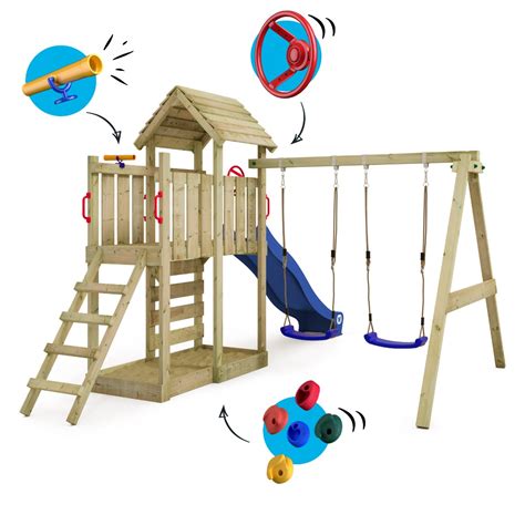 Parco Giochi Con Tetto In Legno E Scivolo Multiflyer Wickey It