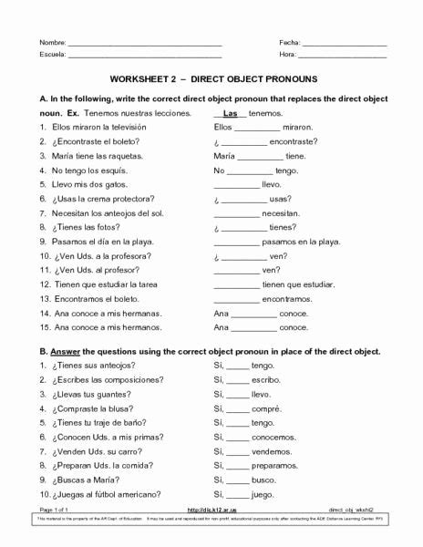 Possessive Adjective Spanish Worksheet