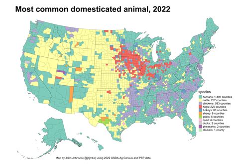 most common domesticated animal in each US county (2022) [OC] - Images