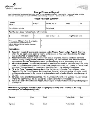 Gsneny Troop Finance Report