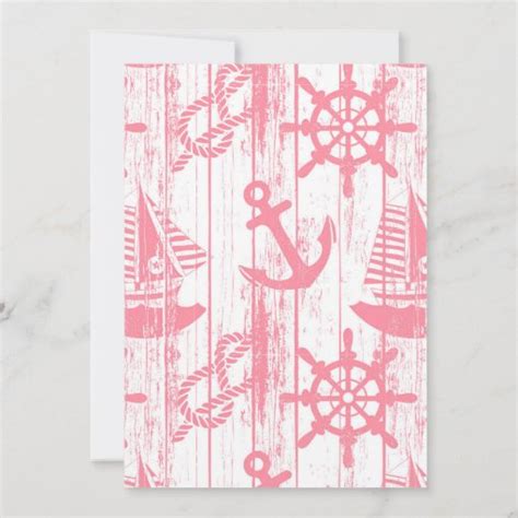 Nautical Bridal Invitation Pink And Navy Blue Invitation Zazzle