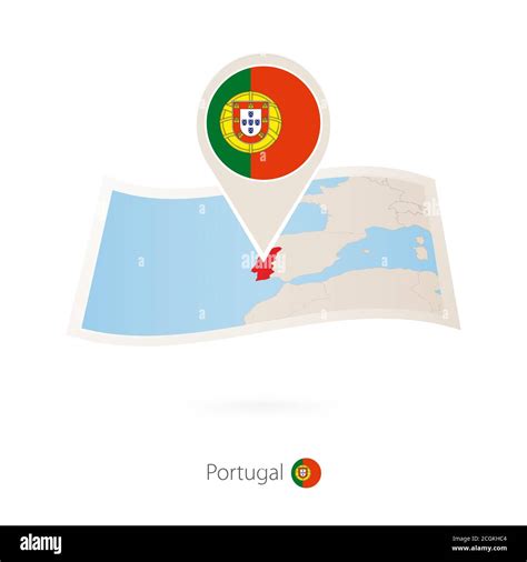 Folded Paper Map Of Portugal With Flag Pin Of Portugal Vector