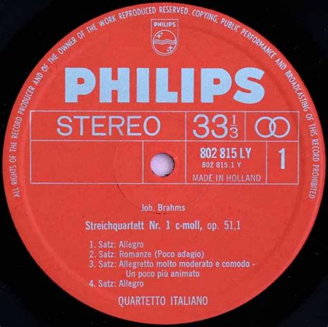 Lp レコード イタリア四重奏団のブラームス、シューマン弦楽四重奏曲集 蘭philips 3536