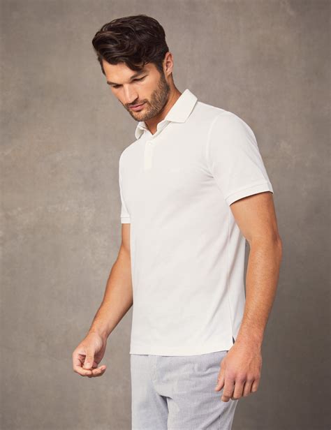 Mens White Regular Fit Polo Shirt With Ribbed Collar Short Sleeve