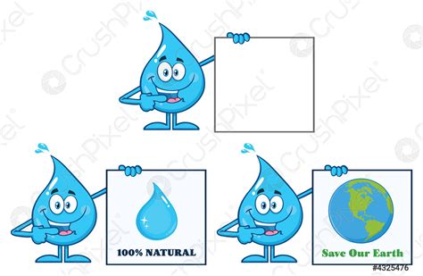 Blue Water Drop Cartoon Mascot Character 7 Vector Collection Stock