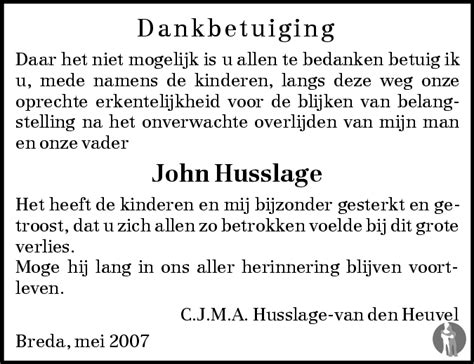 Johan John Husslage 22 03 2007 Overlijdensbericht En Condoleances