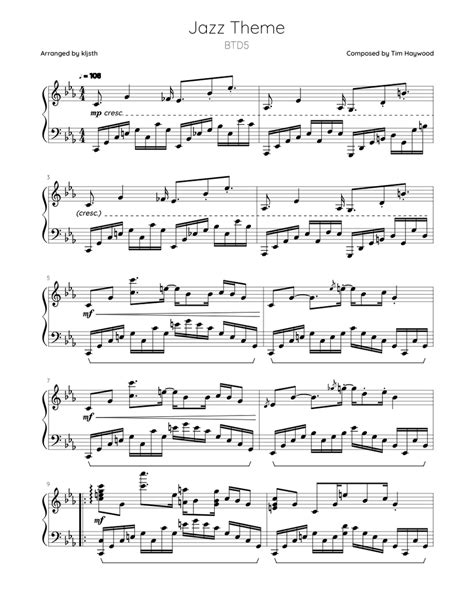 Btd5 Wip Jazz Theme Sheet Music For Piano Solo