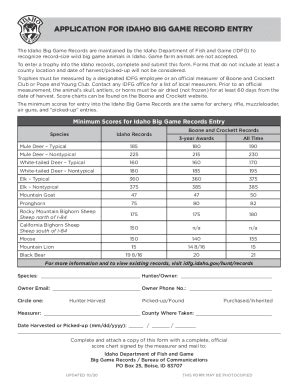 Fillable Online Idfg Idaho Application For Idaho Big Game Record Entry