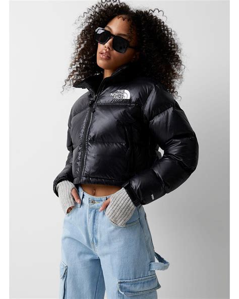 The North Face Nuptse Cropped Puffer Jacket In Black Lyst