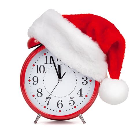 Hat Santa Claus Put On A Alarm Clock Stock Photo Image Of Time Arrow