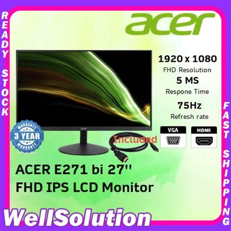 ACER E271 bi 27" IPS FHD MONITOR 75Hz / 5ms / 1920 x1080 | Shopee Malaysia