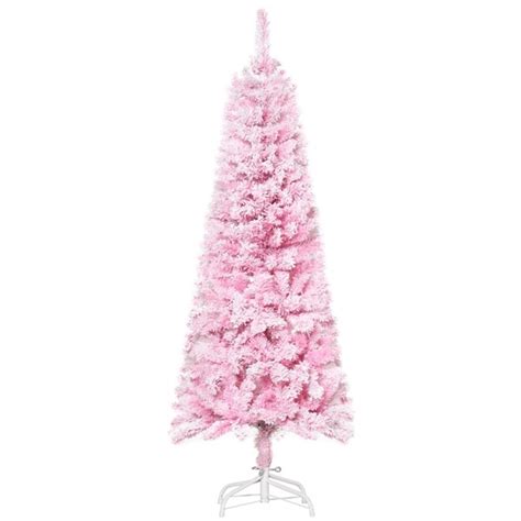 Homcom Ft Leg Base Flocked Pink Artificial Christmas Tree