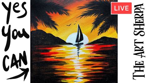 Easy Sunset Sailboat 🌟🎨 How To Paint Acrylics For Beginners Paint