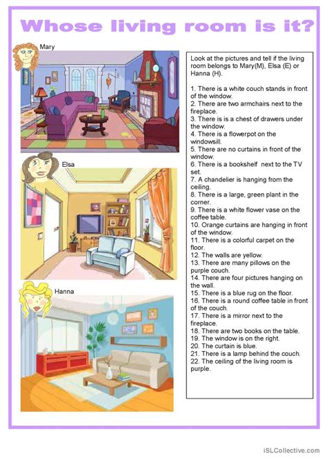 Picture Description Whose Living English Esl Worksheets Pdf Doc